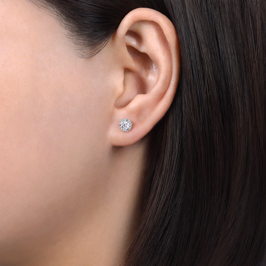 14K White Gold Halo Studs with .57ctw Diamonds Earrings 2