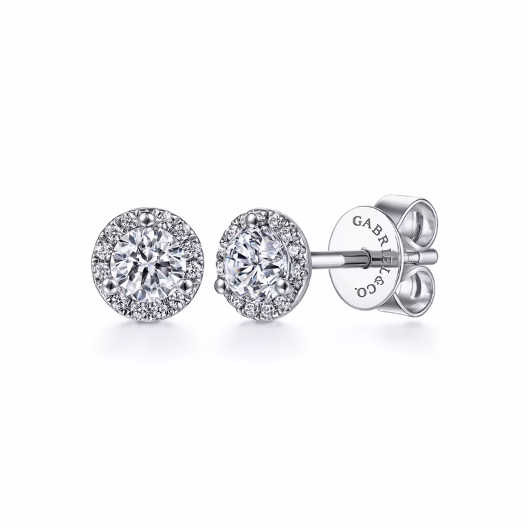 14K White Gold Halo Studs with .57ctw Diamonds Earrings 3
