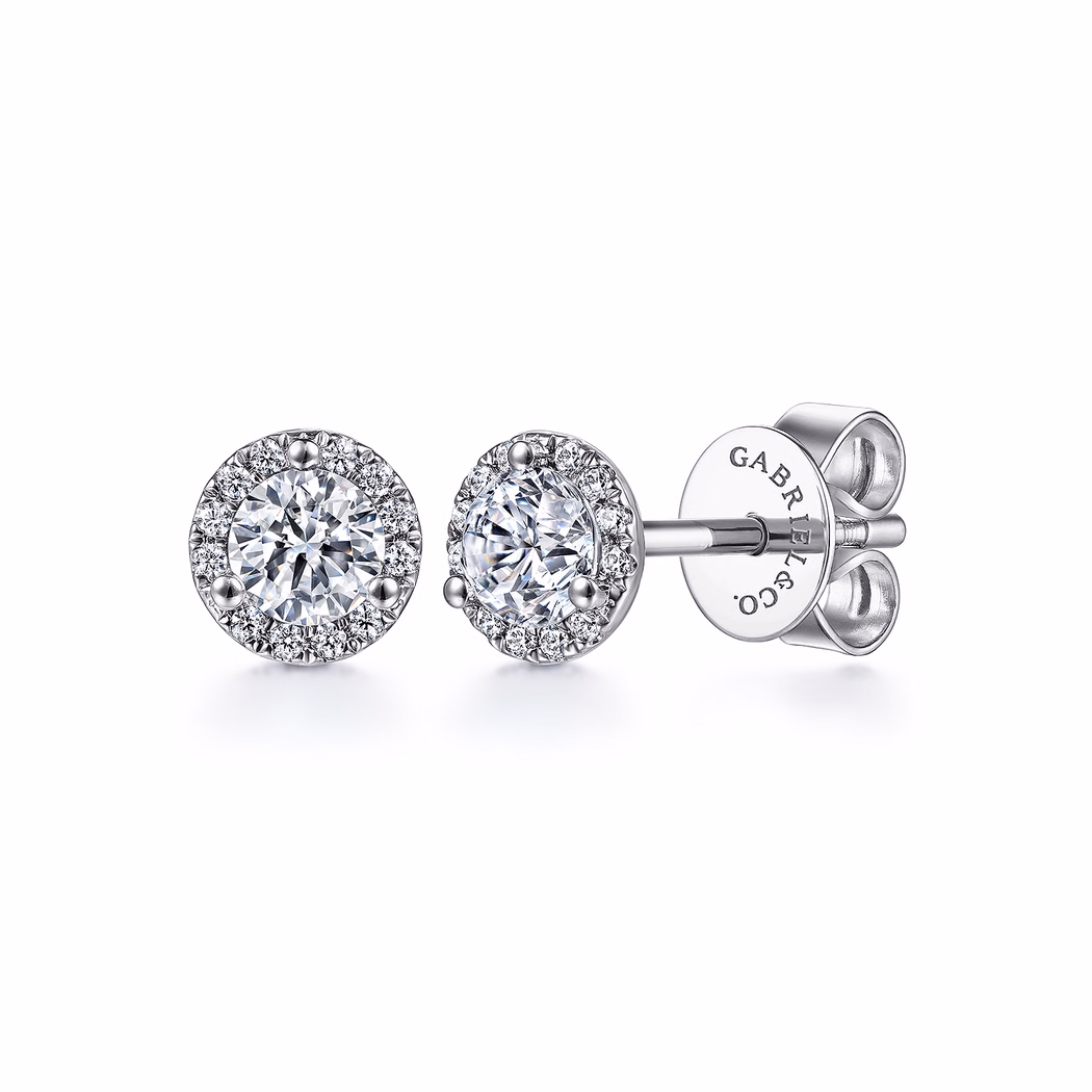 14K White Gold Halo Studs with .57ctw Diamonds Earrings