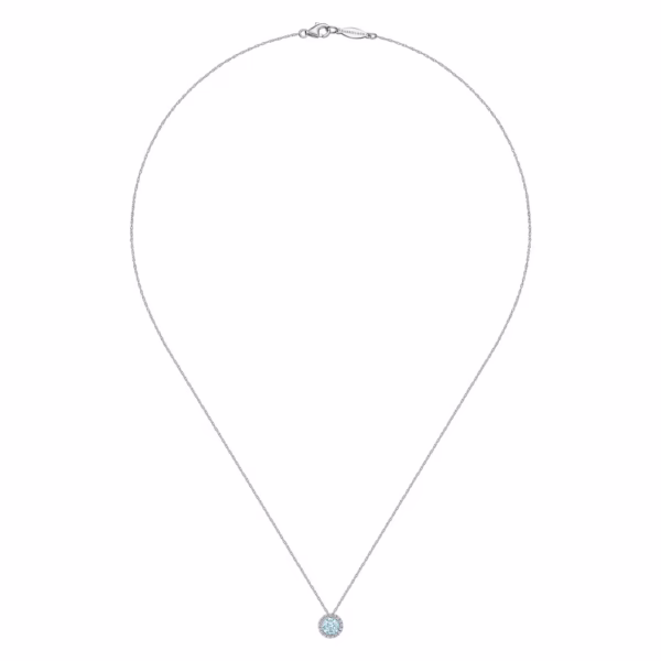 14K White Gold March Birthstone Pendant with .42ct Aquamarine & .06ctw Diamond Halo 18″ Fine Jewelry 9