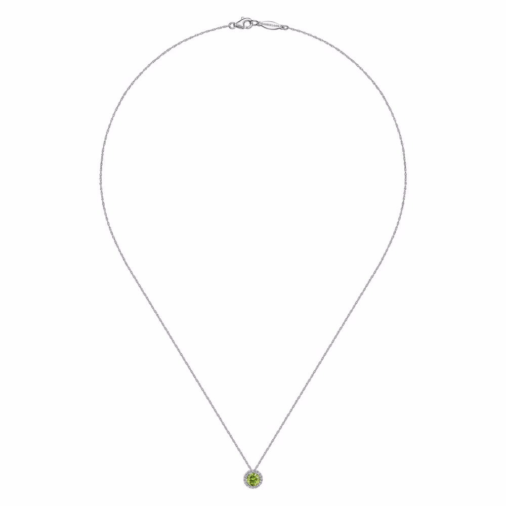 14K White Gold August Birthstone Pendant with .52ct Peridot & .06ctw Diamonds 18″ Fine Jewelry 9
