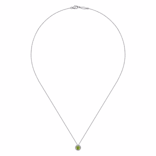 14K White Gold August Birthstone Pendant with .52ct Peridot & .06ctw Diamonds 18″ Fine Jewelry 9