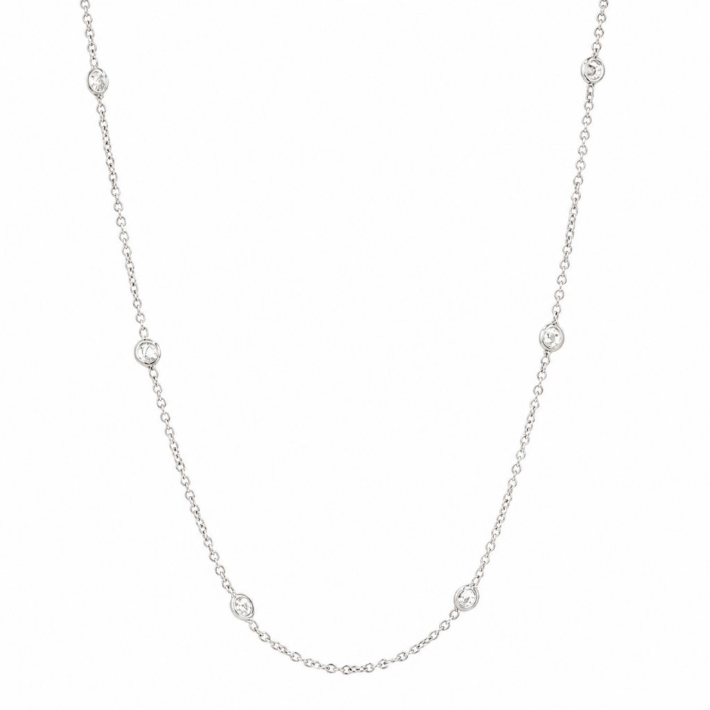 14K White Gold Station Necklace with .90ctw Diamonds 20.5″ Fine Jewelry 2