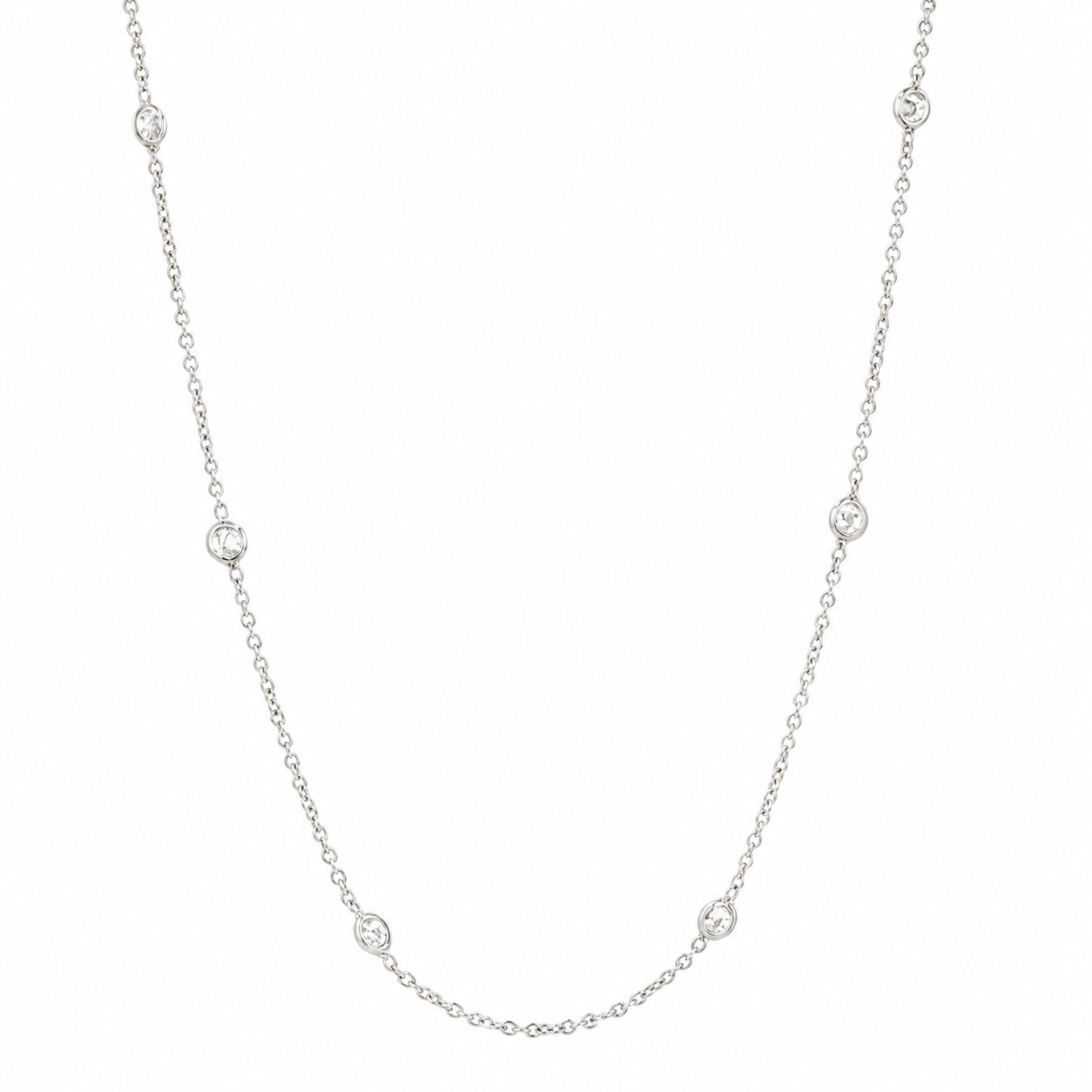 14K White Gold Station Necklace with .90ctw Diamonds 20.5″ Fine Jewelry