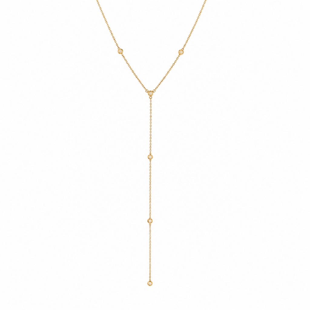 14K Yellow Gold Drop Station Necklace with .25ctw Diamonds 16-18″ Fine Jewelry 2