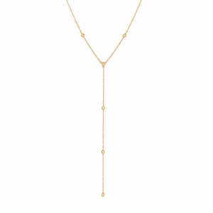 14K Yellow Gold Drop Station Necklace with .25ctw Diamonds 16-18