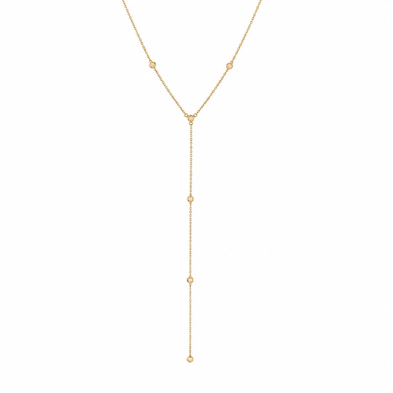 14K Yellow Gold Drop Station Necklace with .25ctw Diamonds 16-18″ Fine Jewelry