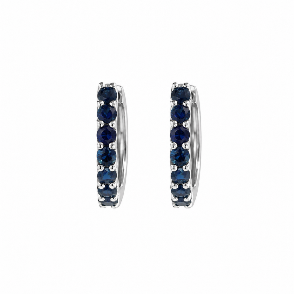 14K White Gold Huggies with .85ctw Sapphires Earrings 3