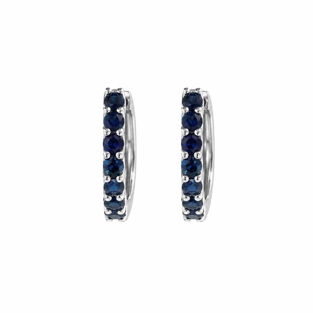 14K White Gold Huggies with .85ctw Sapphires Earrings 2