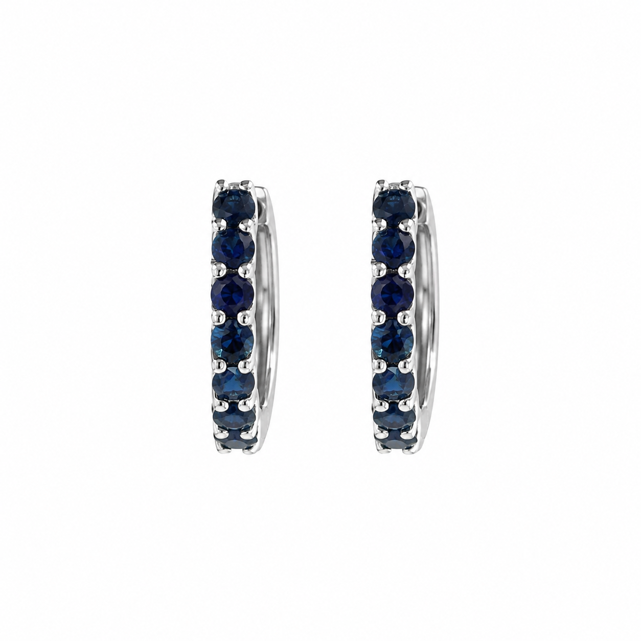 14K White Gold Huggies with .85ctw Sapphires Earrings