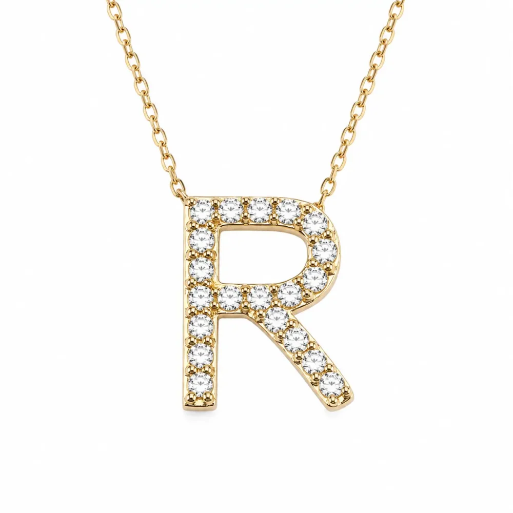 14K Yellow Gold “R” Initial Pendant with .32ctw Diamonds Fine Jewelry 3
