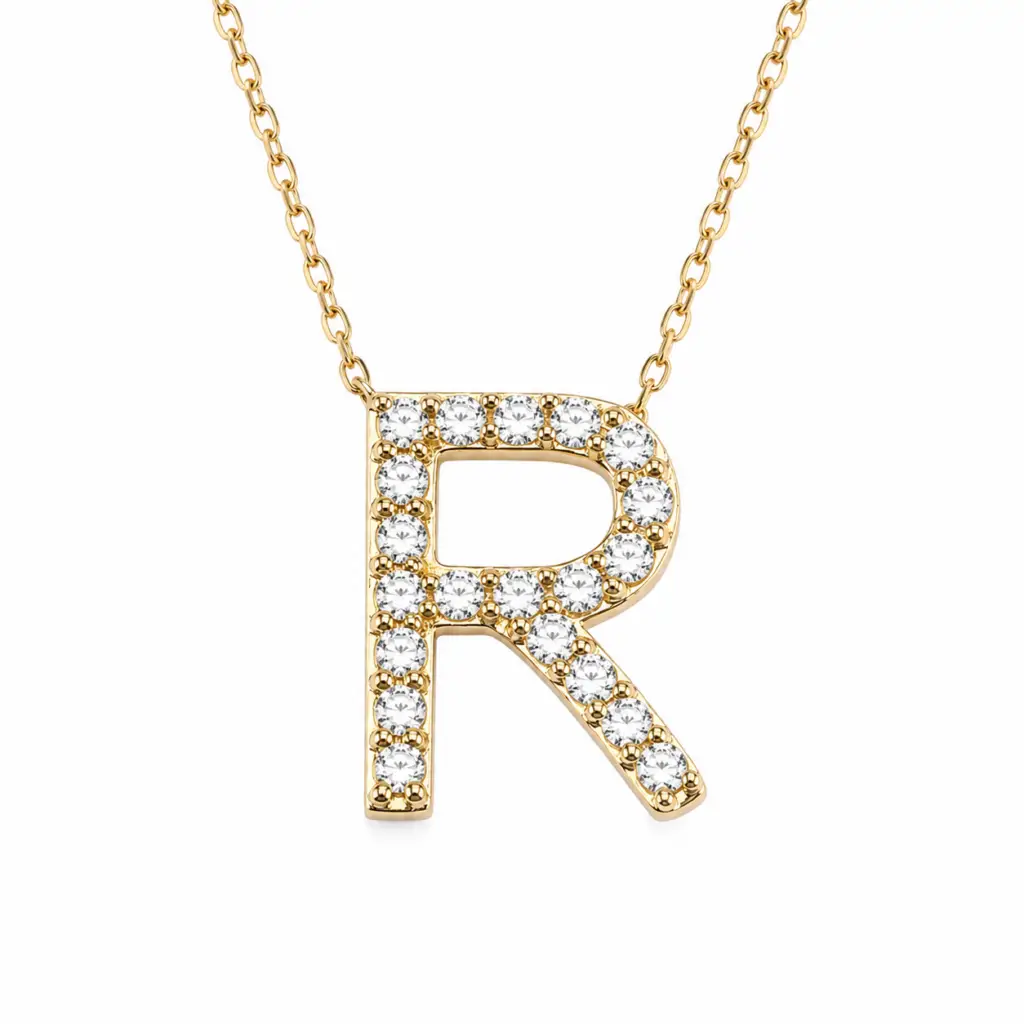 14K Yellow Gold “R” Initial Pendant with .32ctw Diamonds Fine Jewelry 2