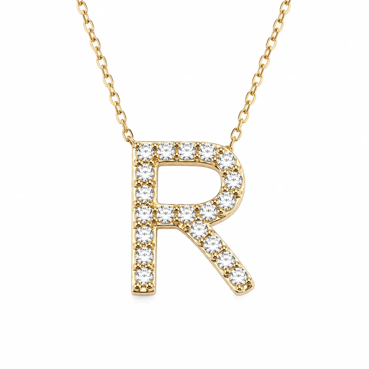14K Yellow Gold “R” Initial Pendant with .32ctw Diamonds Fine Jewelry