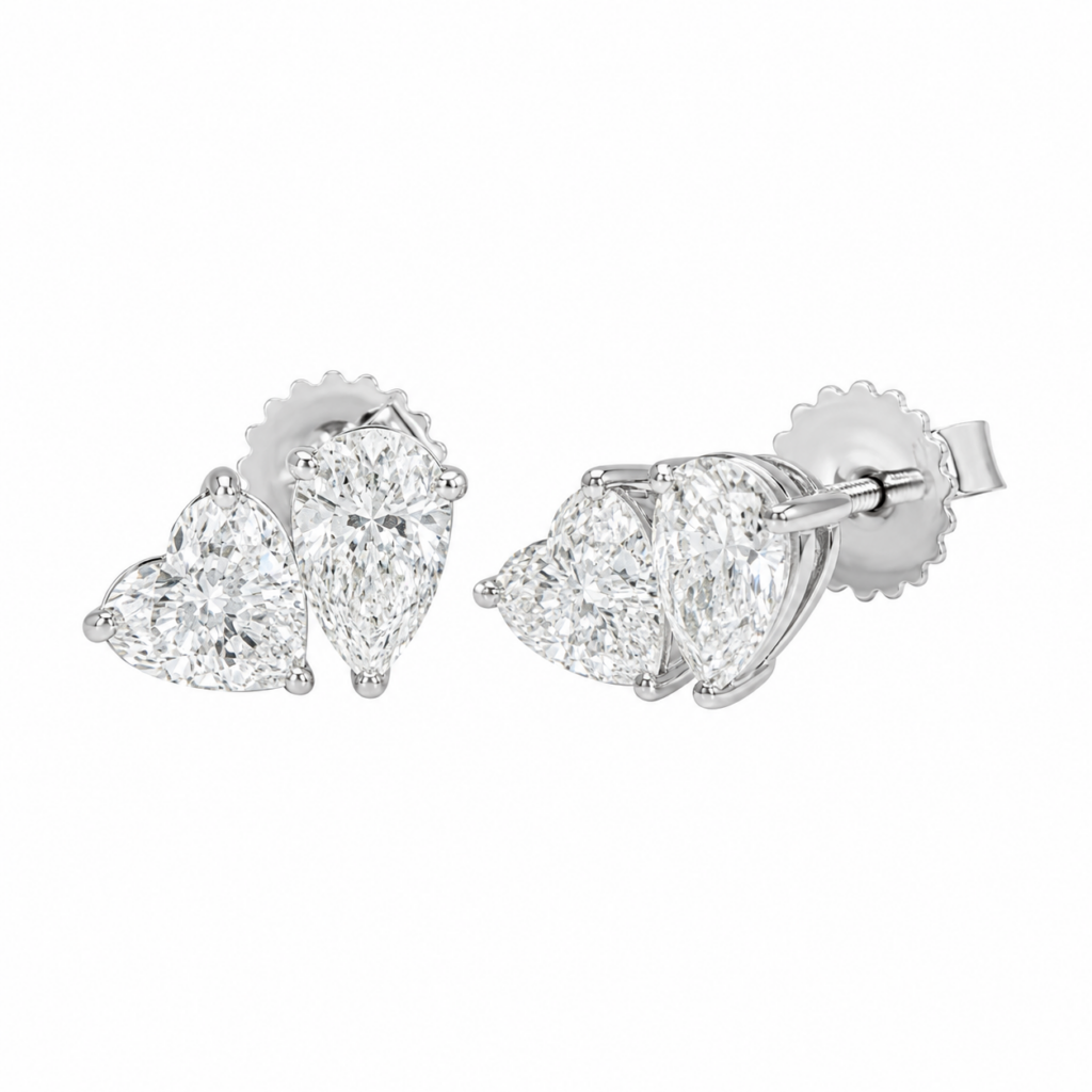 14K White Gold Studs with 2.76ctw Lab-Grown Pear & Heart Diamonds Earrings 2