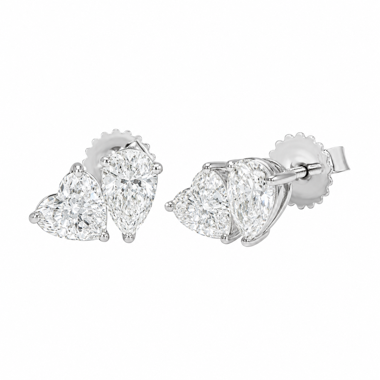 14K White Gold Studs with 2.76ctw Lab-Grown Pear & Heart Diamonds Earrings