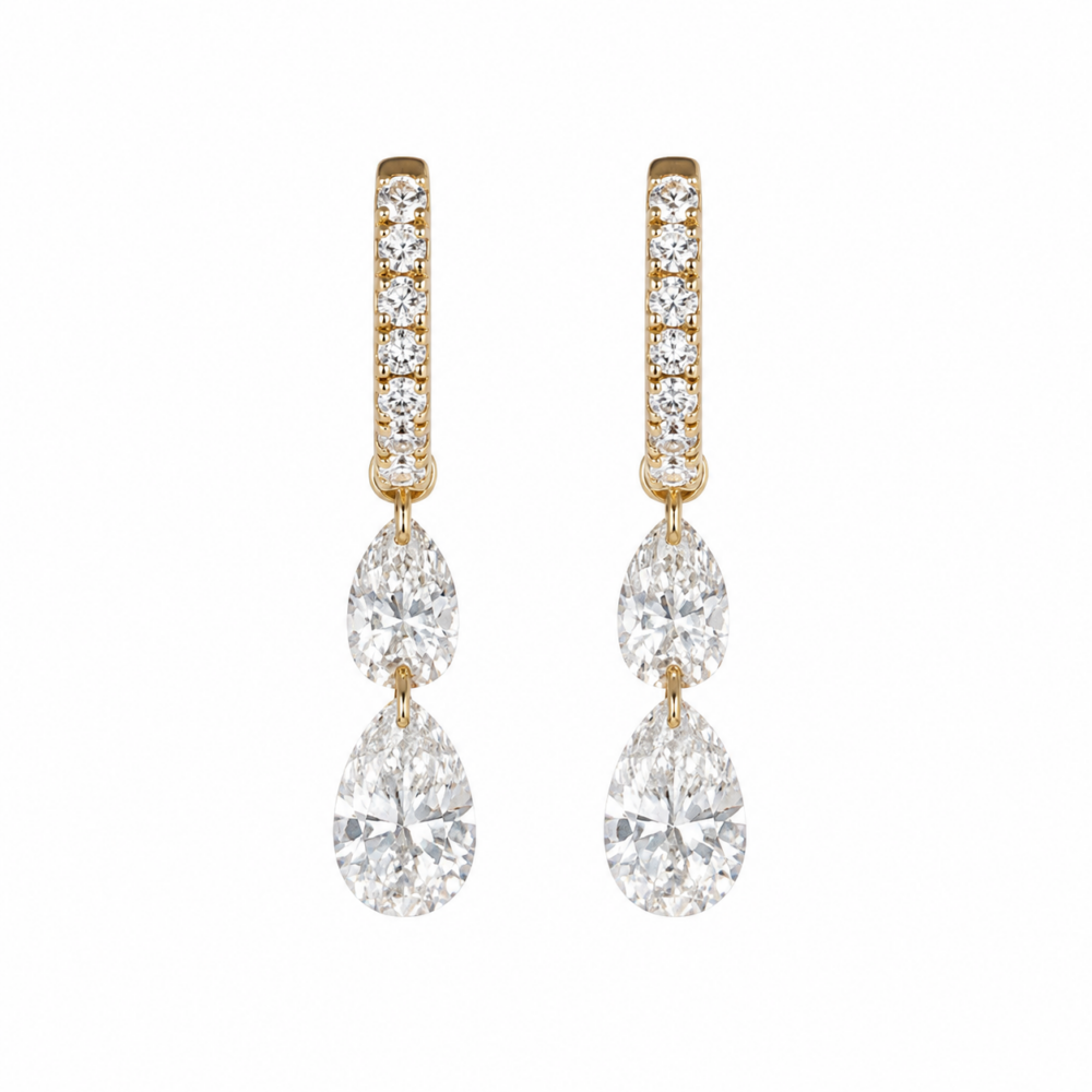 14K Yellow Gold Earrings with 2.20ctw Lab-Grown Pear & Round Diamonds Earrings 3