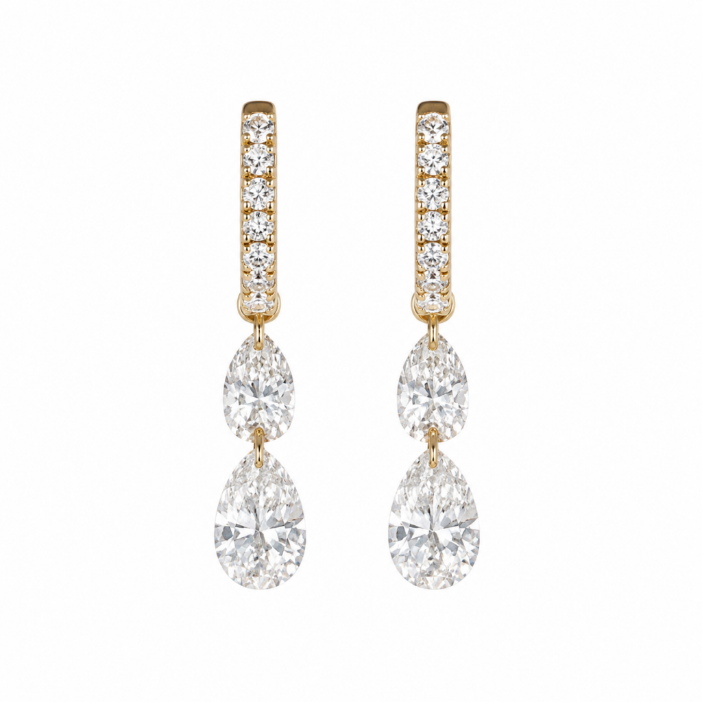 14K Yellow Gold Earrings with 2.20ctw Lab-Grown Pear & Round Diamonds Earrings 2