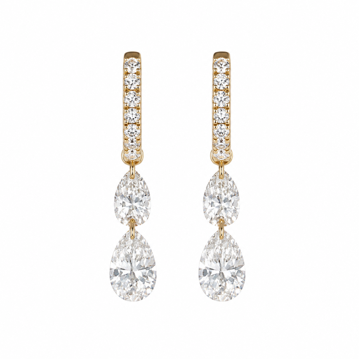 14K Yellow Gold Earrings with 2.20ctw Lab-Grown Pear & Round Diamonds Earrings