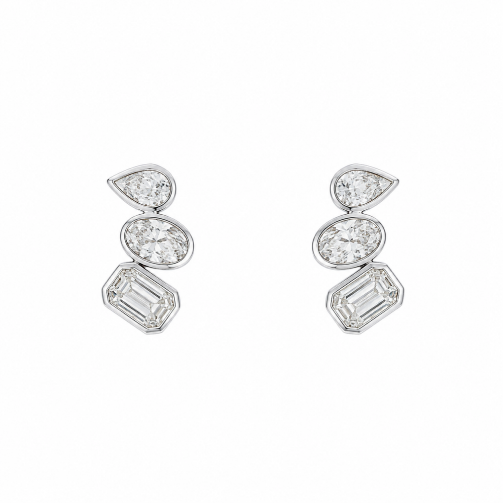 14K White Gold Bezel Studs with 3.03ctw Lab-Grown Diamonds Earrings 3