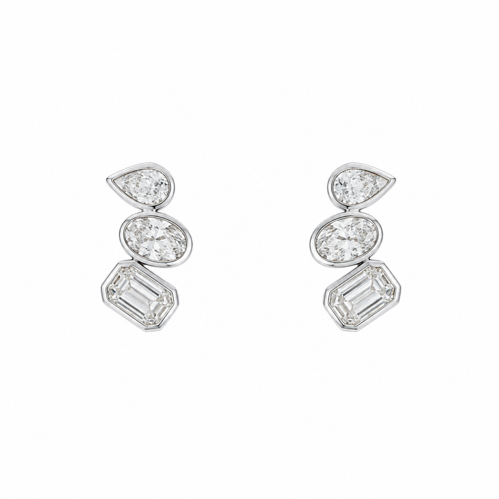 14K White Gold Bezel Studs with 3.03ctw Lab-Grown Diamonds Earrings 2