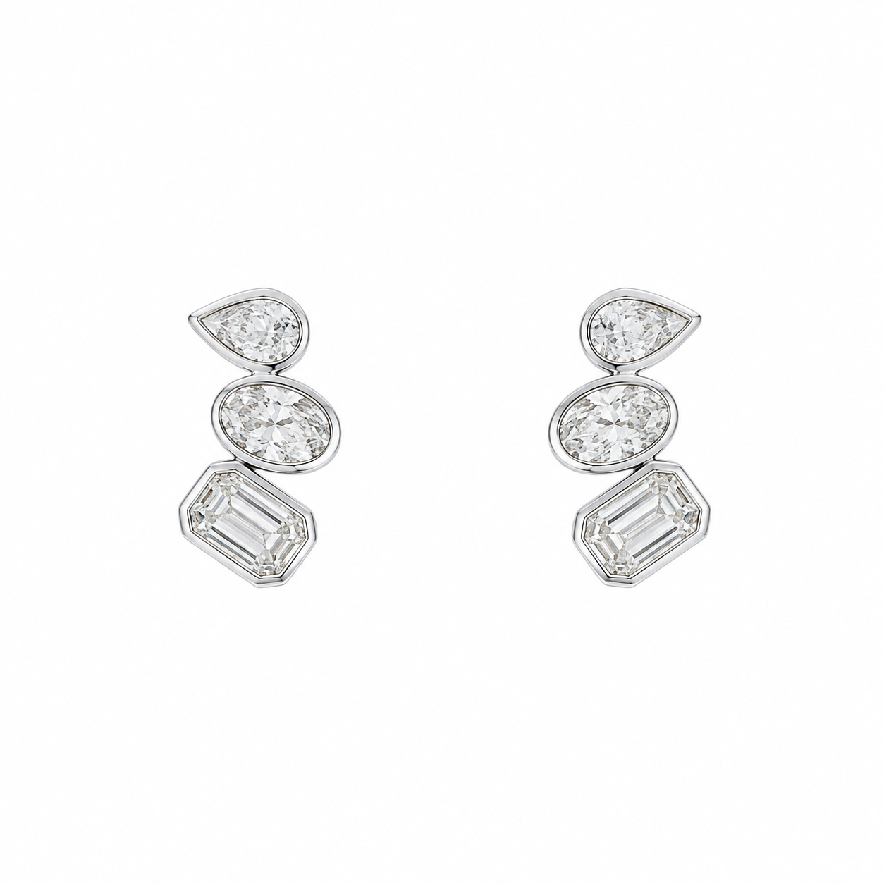 14K White Gold Bezel Studs with 3.03ctw Lab-Grown Diamonds Earrings