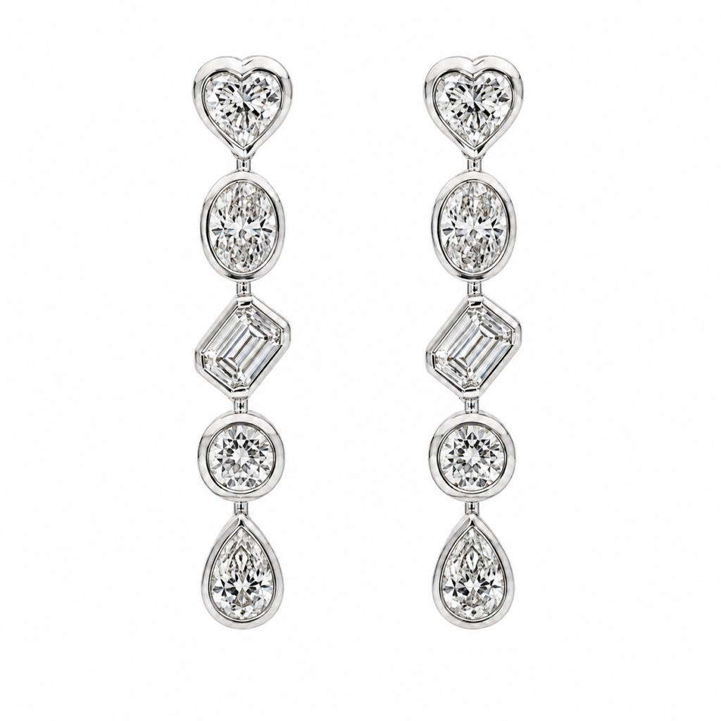 14K White Gold Bezel Dangle Earrings with 3.07ctw Lab-Grown Diamonds Earrings 2