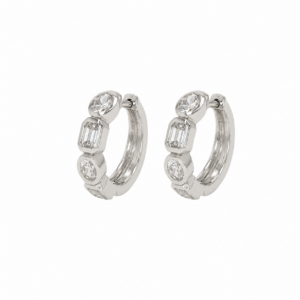 14K White Gold Huggies with 1.39ctw Lab-Grown Oval & Emerald Diamonds