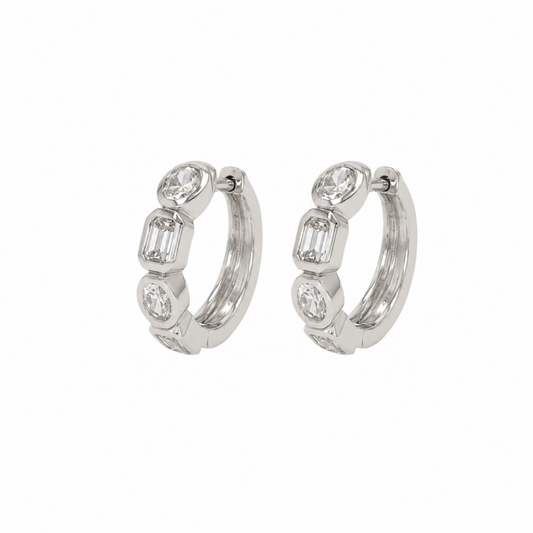 14K White Gold Huggies with 1.39ctw Lab-Grown Oval & Emerald Diamonds Earrings 2