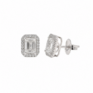 14K White Gold Halo Studs with 2.30ctw Lab-Grown Emerald Diamonds