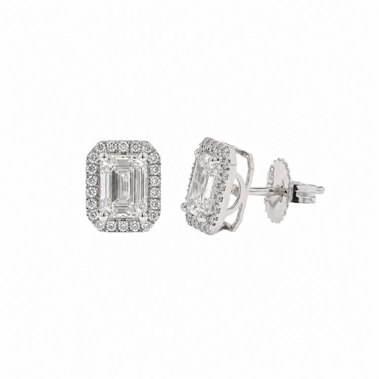 14K White Gold Halo Studs with 2.30ctw Lab-Grown Emerald Diamonds Earrings 2