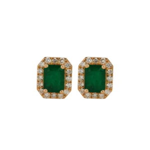 14K Yellow Gold Studs with 3.52ctw Emeralds & .82ctw Diamond Halo
