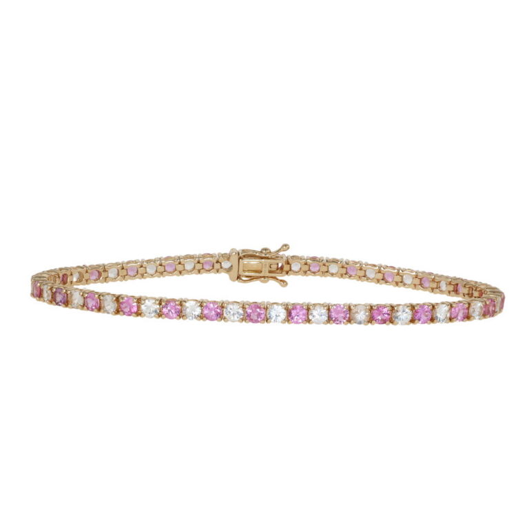 14K Yellow Gold Tennis Bracelet with 7.26ctw White & Pink Sapphires 7″ Bracelets 2