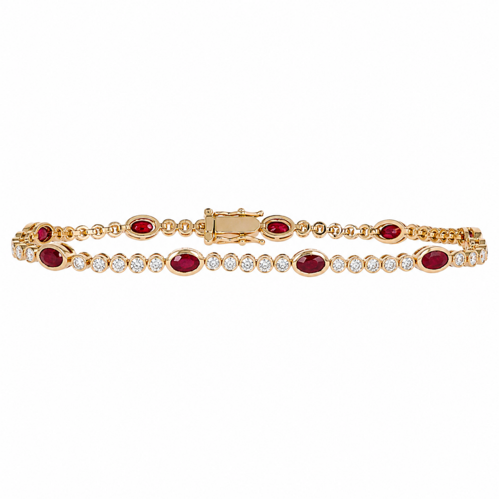 14K Yellow Gold Bezel Bracelet with 2.72ctw Rubies & 1.23ctw Diamonds 7″ Bracelets 3