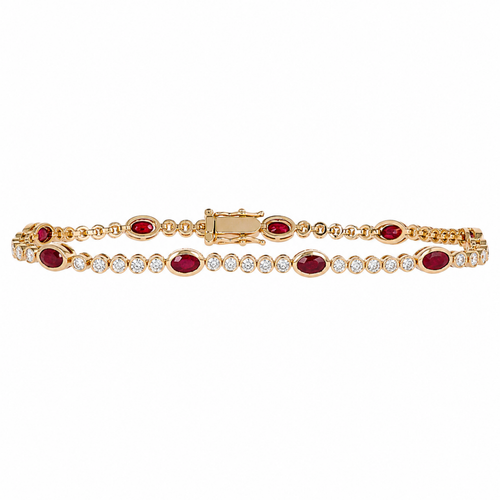 14K Yellow Gold Bezel Bracelet with 2.72ctw Rubies & 1.23ctw Diamonds 7″ Bracelets 2