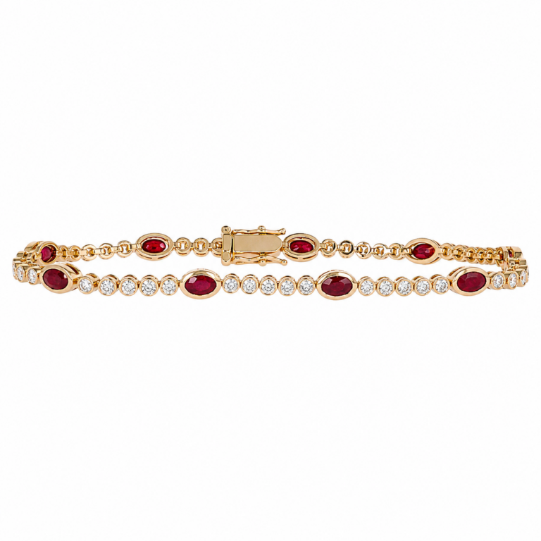 14K Yellow Gold Bezel Bracelet with 2.72ctw Rubies & 1.23ctw Diamonds 7″ Bracelets 2