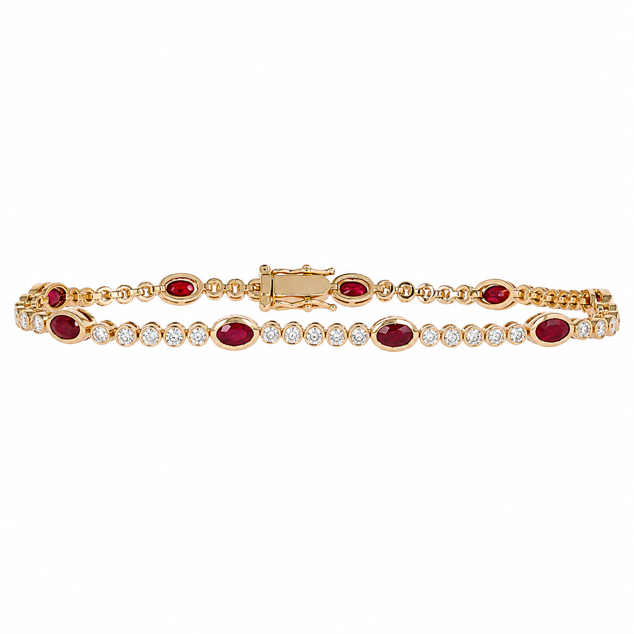 14K Yellow Gold Bezel Bracelet with 2.72ctw Rubies & 1.23ctw Diamonds 7″ Bracelets