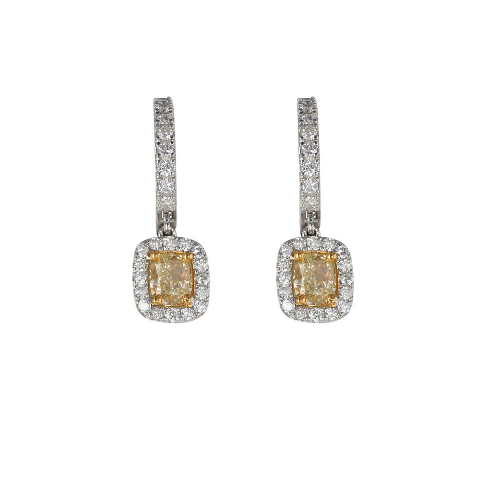 14K Two-Tone Earrings with 1.53ctw Yellow & White Diamonds Earrings