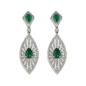 14K White Gold Earrings with 1.98ctw Pear Emeralds & 1.86ctw Diamonds