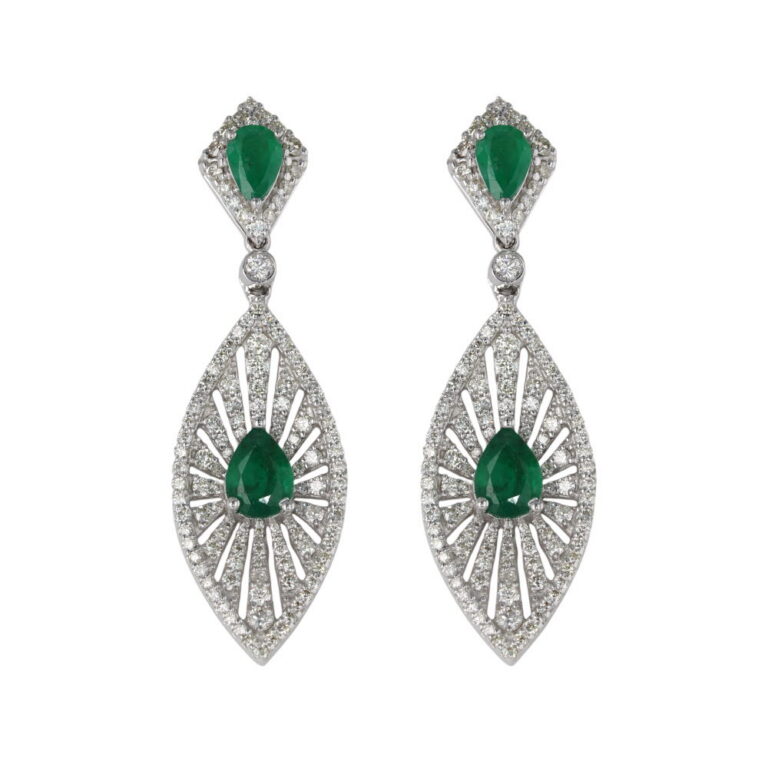 14K White Gold Earrings with 1.98ctw Pear Emeralds & 1.86ctw Diamonds Earrings 2