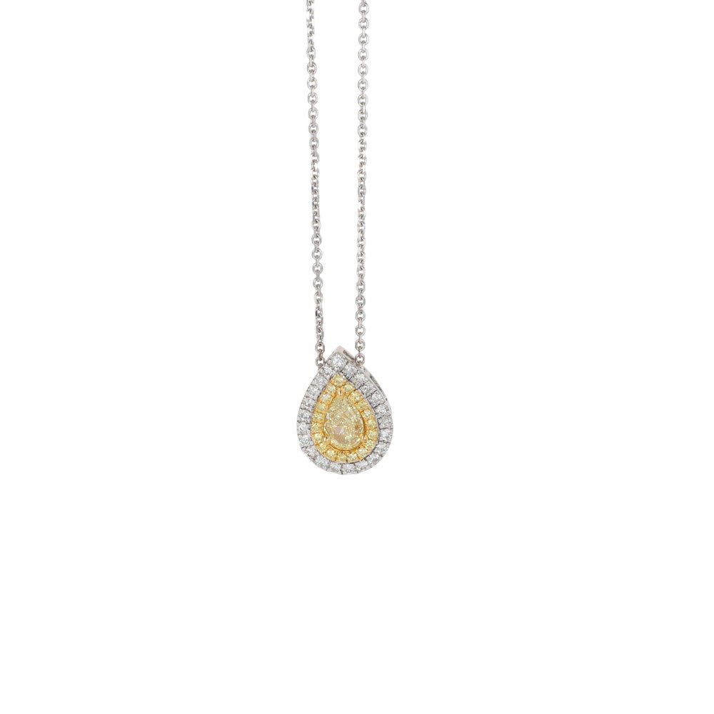 14K Two-Tone Necklace with .80ctw Yellow & White Diamonds 16″ Fine Jewelry