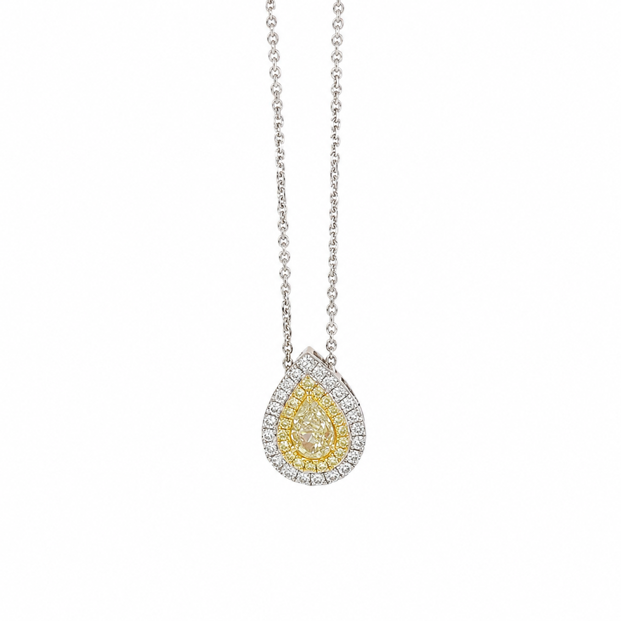 14K Two-Tone Necklace with .80ctw Yellow & White Diamonds 16″ Fine Jewelry