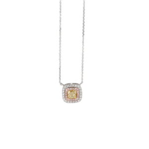 14K Two-Tone Necklace with .92ctw Yellow, Pink & White Diamonds 16″