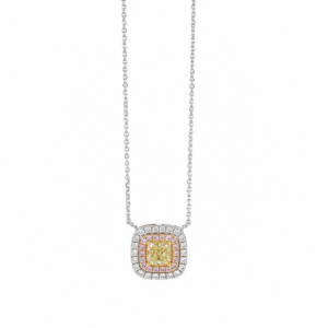 14K Two-Tone Necklace with .92ctw Yellow, Pink & White Diamonds 16″