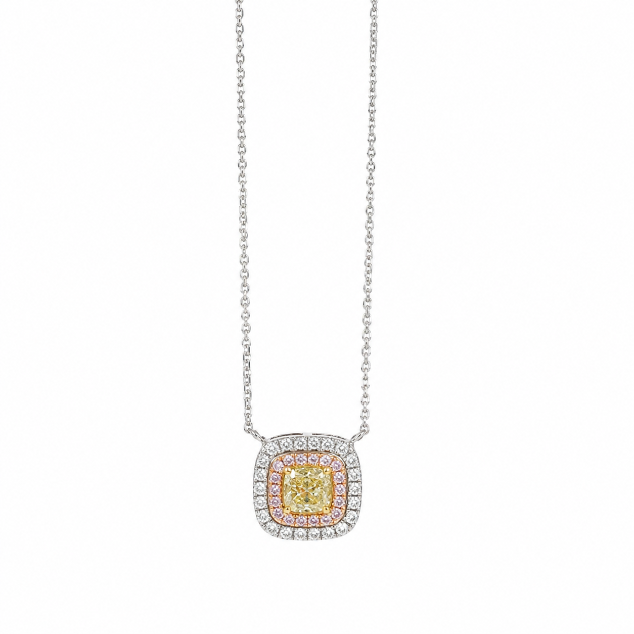 14K Two-Tone Necklace with .92ctw Yellow, Pink & White Diamonds 16″ Fine Jewelry