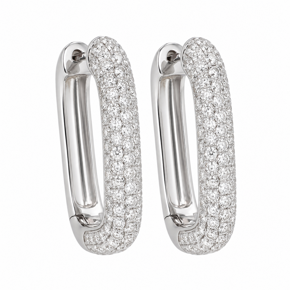14K White Gold Pave Hoops with 2.44ctw Diamonds Earrings 3