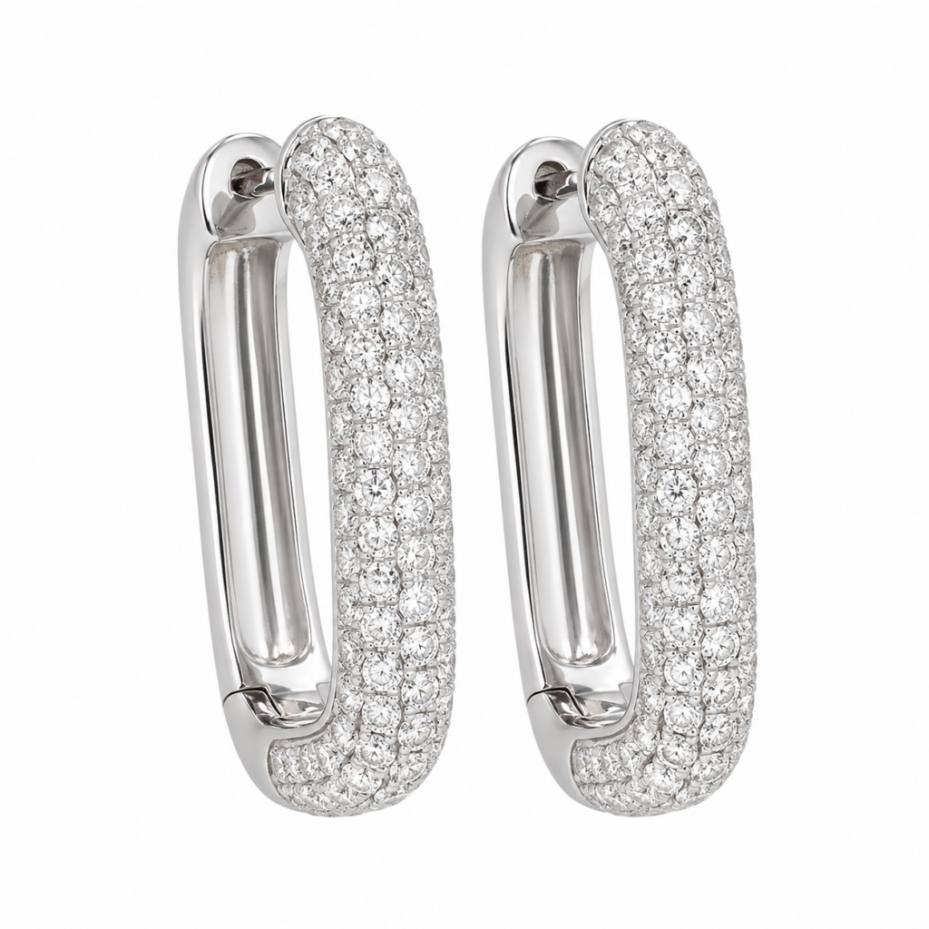 14K White Gold Pave Hoops with 2.44ctw Diamonds Earrings 2