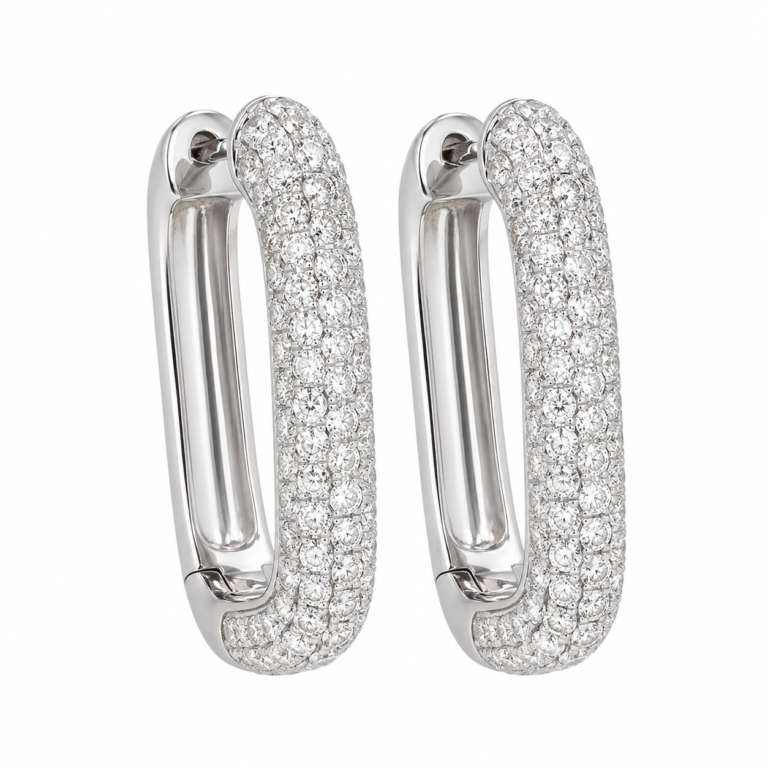 14K White Gold Pave Hoops with 2.44ctw Diamonds Earrings 2
