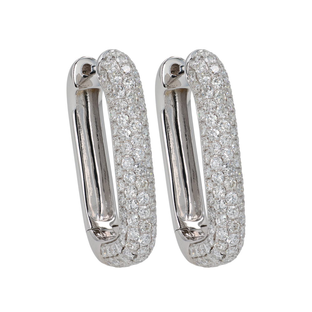 14K White Gold Pave Hoops with 2.44ctw Diamonds Earrings