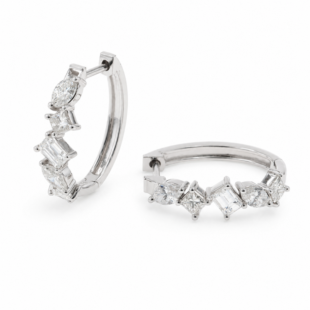 14K White Gold Hoops with 1.98ctw Diamonds Earrings 3