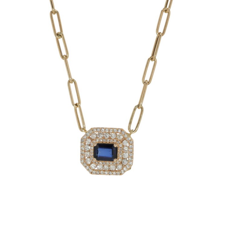 14K Yellow Gold Necklace with 1.09ct Sapphire & .82ctw Diamonds 15″ Fine Jewelry 2